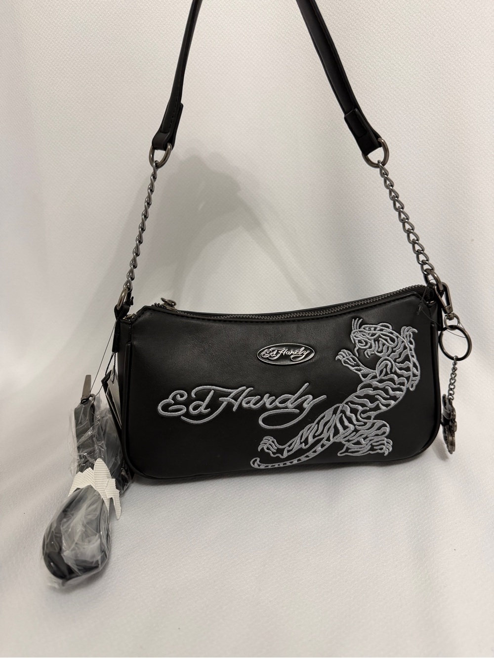 Ed Hardy Women's Black Embroidered Tiger Shoulder/Crossbody Bag